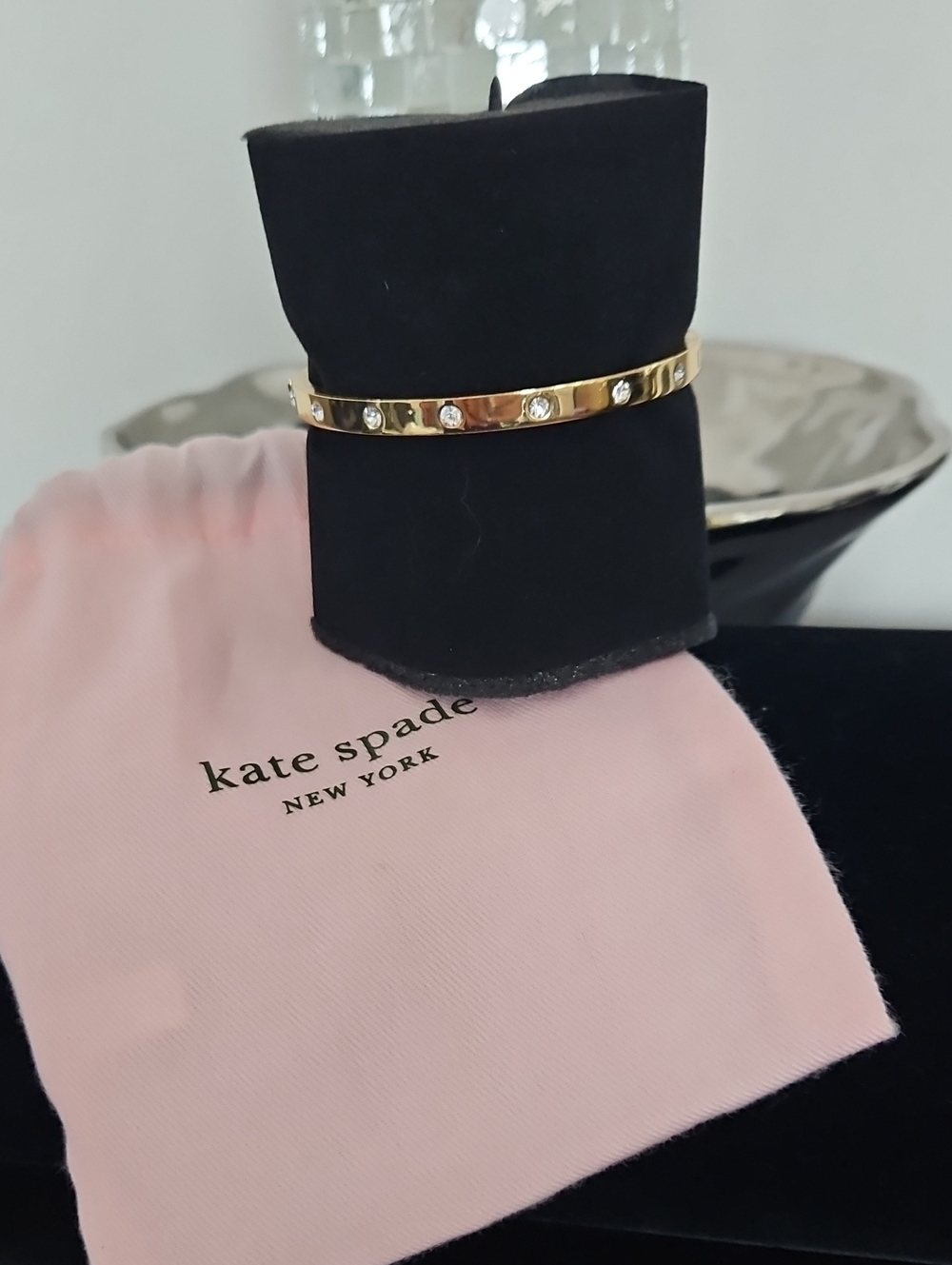 kate spade Gold W/ Rhinestones Bangle Bracelet, Hinge Clasp, EC, Includes Dusty - Picture 8 of 8